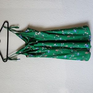 LULUS Womens Blossom on Green Floral Print Tie Straps Skater Dress Sz Medium EUC